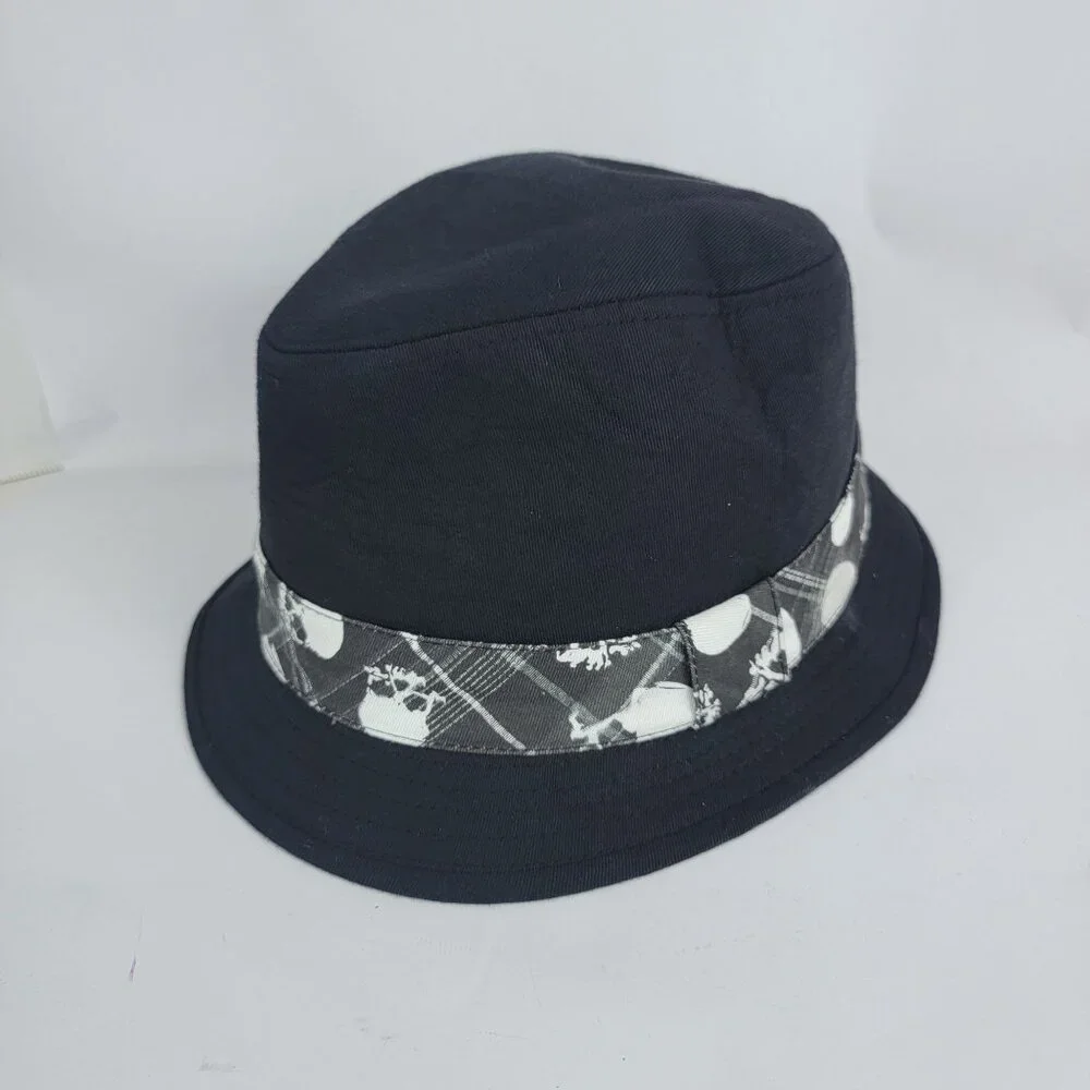 Mens Black Short‎ Brimmed Fedora Hat Cap Edgy Punk Skull Androgynous